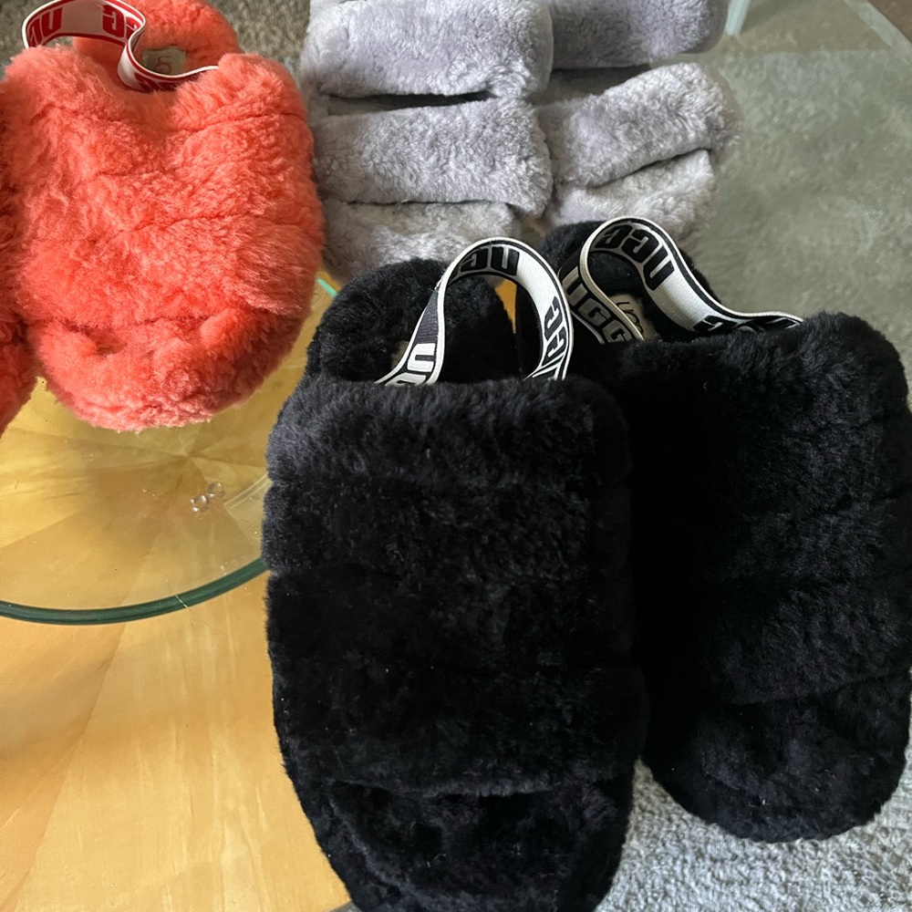 UGG  bundle Black  and orange Fluffy Slippers Plush Comfort  sizes 6